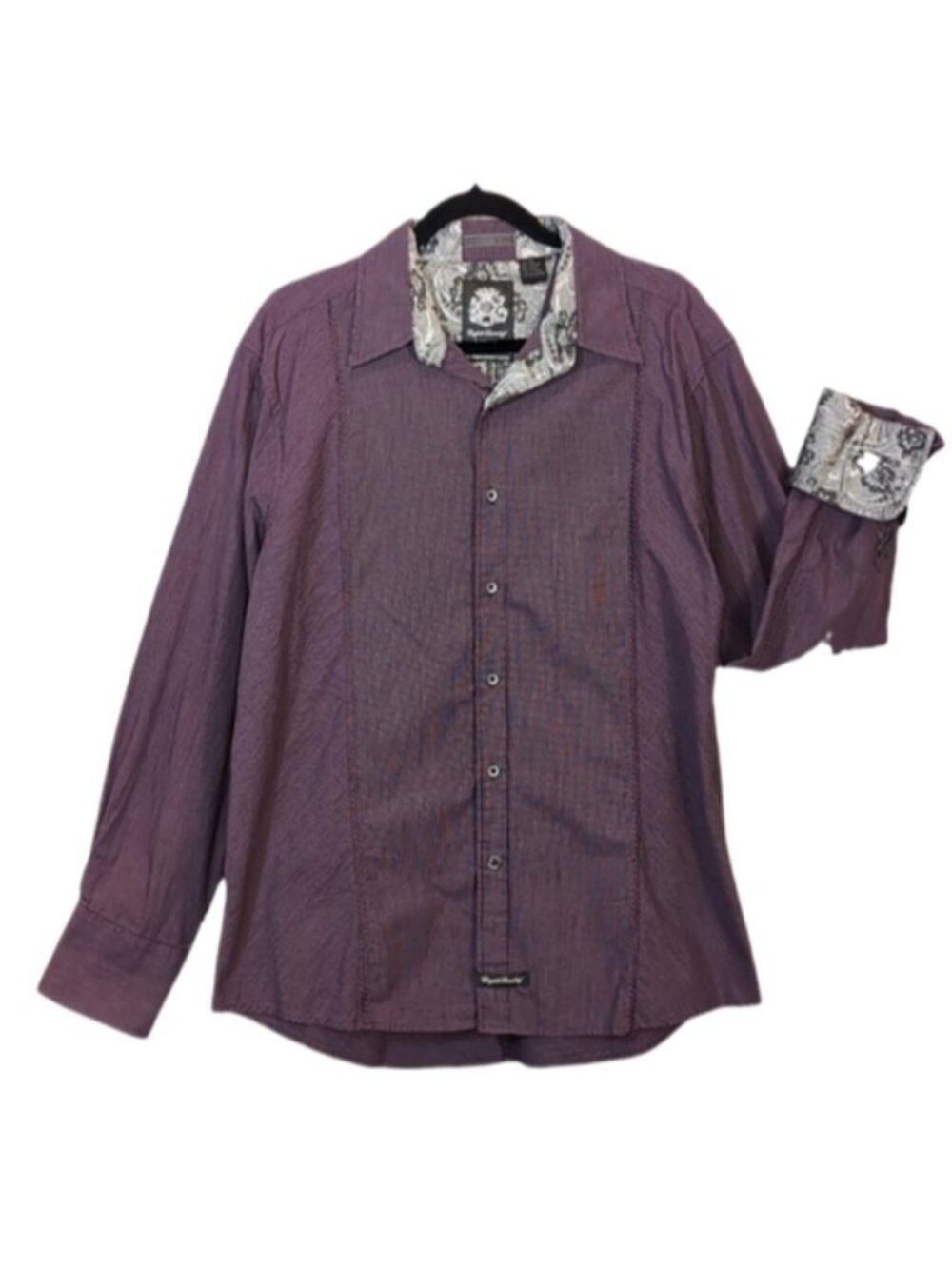 English Laundry Blaque Label Button Down Shirt Purple Silver Paisley Cuff